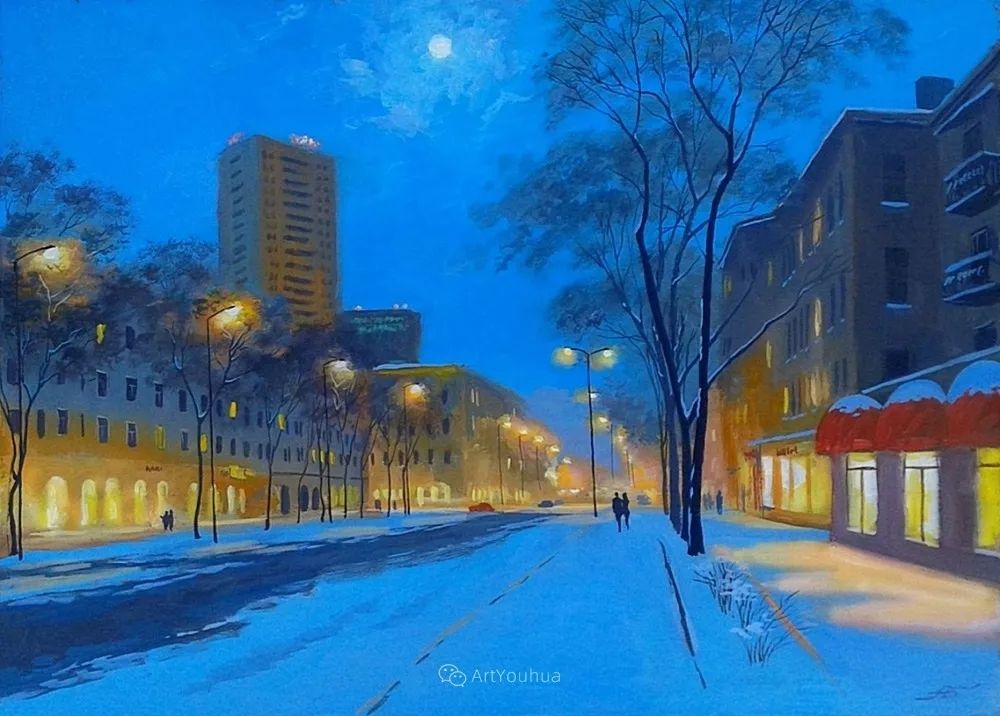 你见过如此浪漫暖心的路灯街景绘画吗?