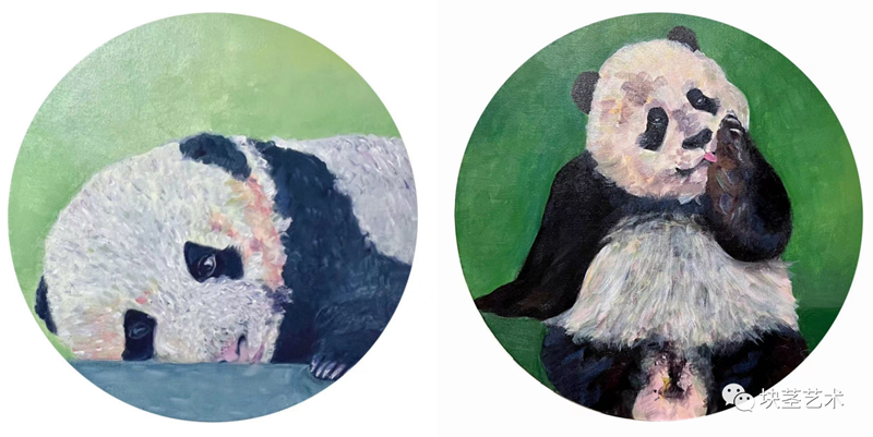 从左到右 何红英 《思念》《回味》布面丙烯 直径40cm.png